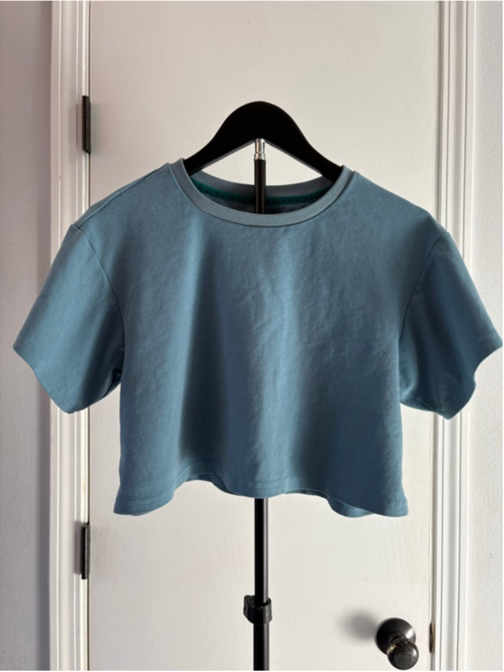 Earthbound Boho Blue Peace Sign Boxy Crop Top T Shirt Size S
